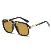 (6 PACK) Wholesale Sunglasses New Arrival Vintage Double Bridge Aviator Fashion Square Men 2025 - BulkSunglassesWholesale.com - Black Frame Tea Lens
